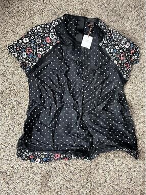 Coach New York Women's Black Floral and Polka Dot Blouse XS NWT